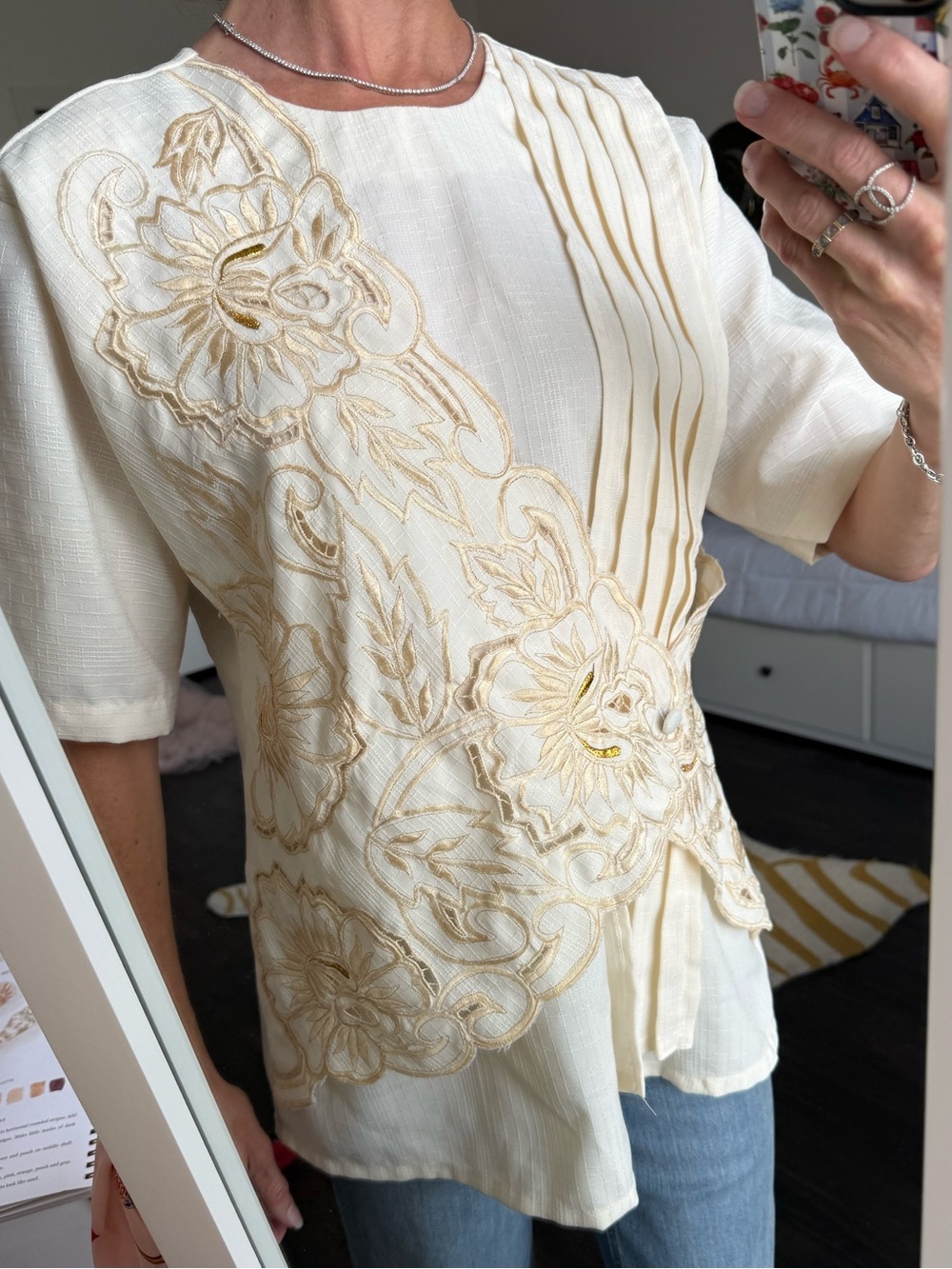 Vintage Cream Soutache Blouse Art Deco Romantic Coastal Grandmacore